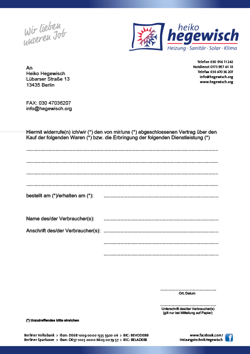 Hegewisch Vertrag-Widerruf